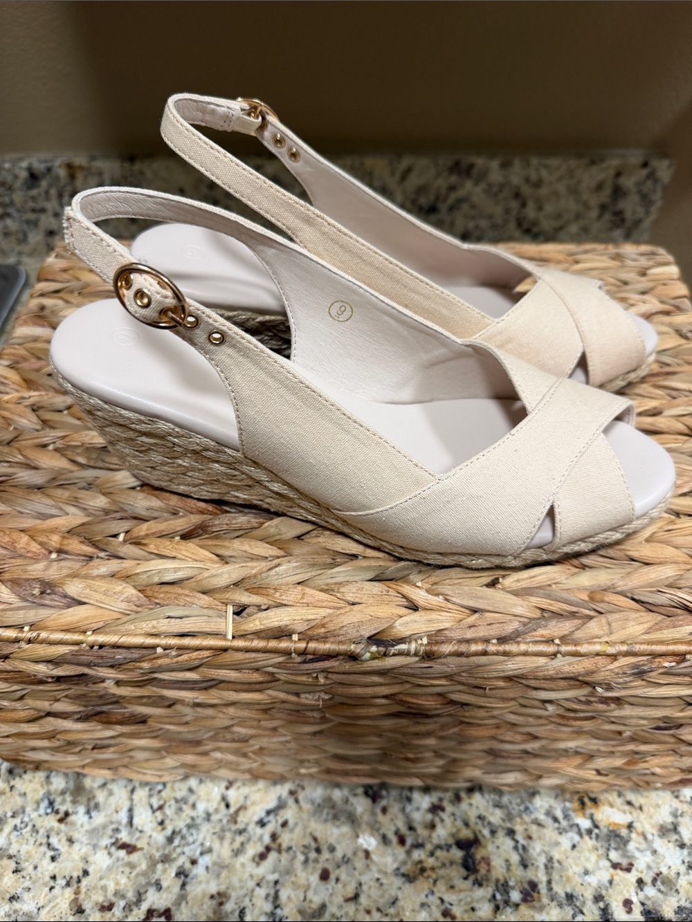 Beige Slingback Espadrille Wedge Sandals